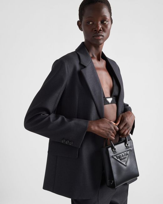 Prada Black Leather Logo Todd Handbag