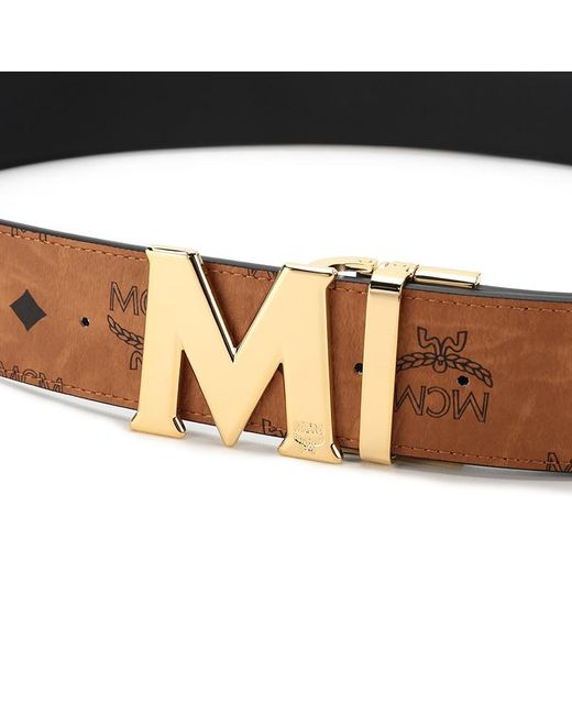 MCM Brown Visetos Logo Buckle Belt