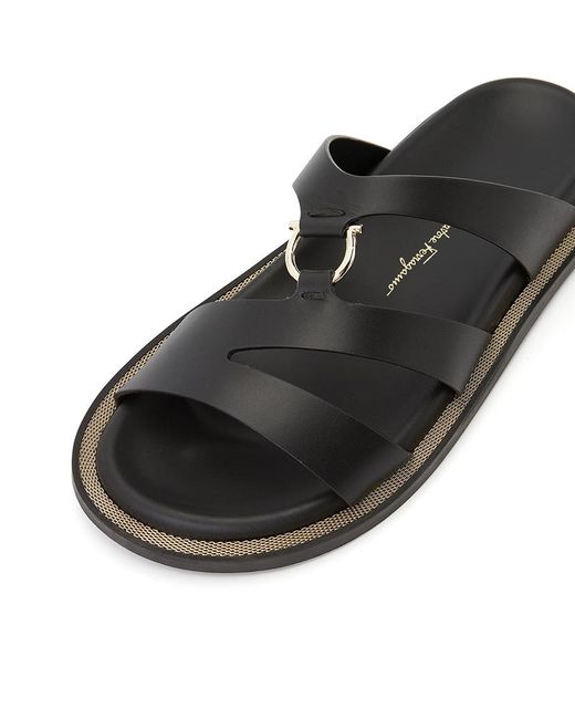 Ferragamo Black Round Head Flat-Soled Slippers for men