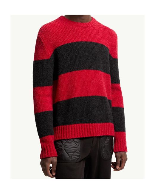 Moncler Red Striped Wool Blend Bouclé Sweater for men