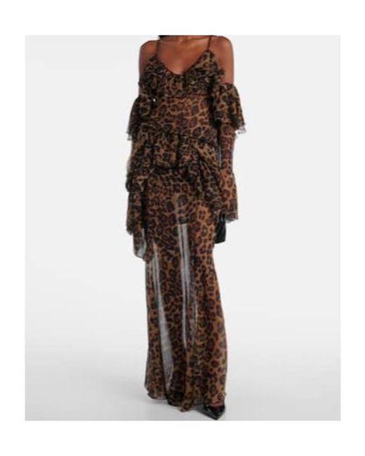 Blumarine Brown Leopard-Print Draped Silk Top