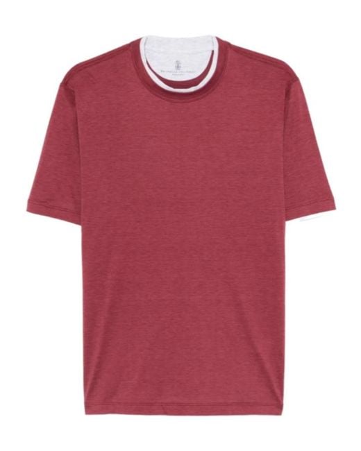 Brunello Cucinelli Red Crewneck T-Shirt for men