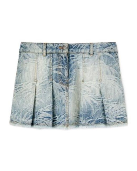 Palm Angels Blue Palms-Jacquard Pleated Mini Skirt
