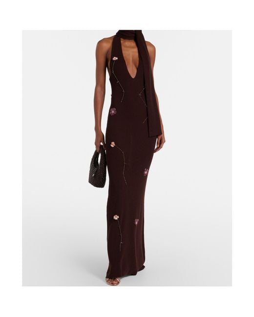 AYA MUSE Purple Floral Appliqué Knit Dress
