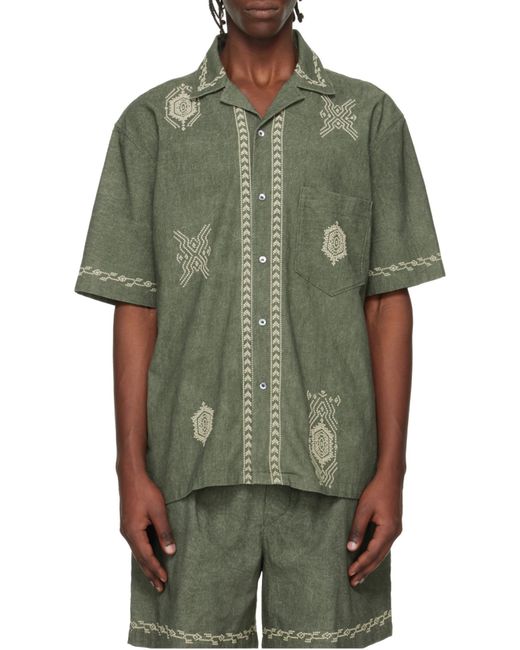 Isabel Marant Green Zekim Embroidered Short-Sleeve Shirt for men