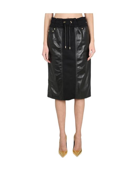 Tom Ford Black Drawstring Leather Midi Skirt