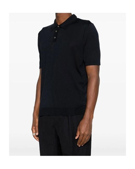 Roberto Collina Black Silk Fine Knit Polo Shirt for men