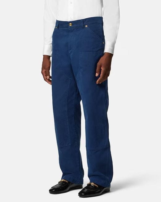Versace Blue Logo-Patch Straight-Leg Jeans for men