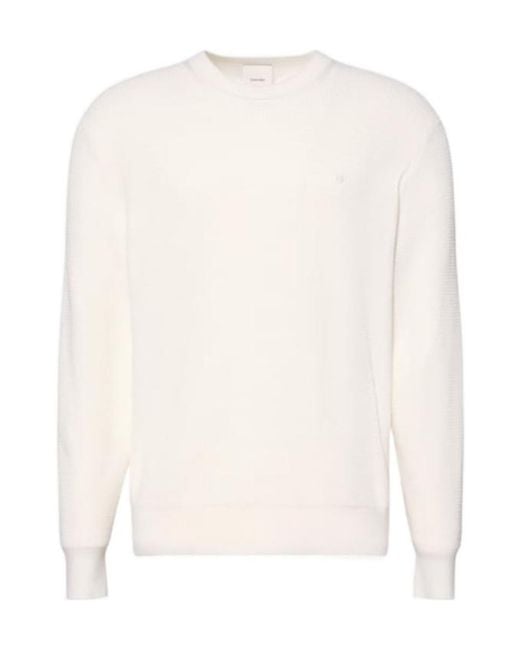 Calvin Klein White Textured Crewneck Sweater for men
