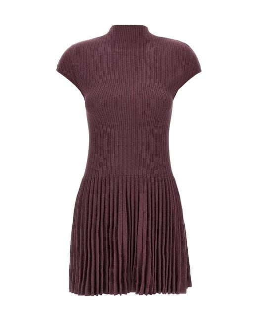 Magda Butrym Purple Ribbed Pleated Mini Dress