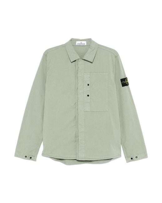 Stone Island Green Compass Patch Long-Sleeved Overshirt for men