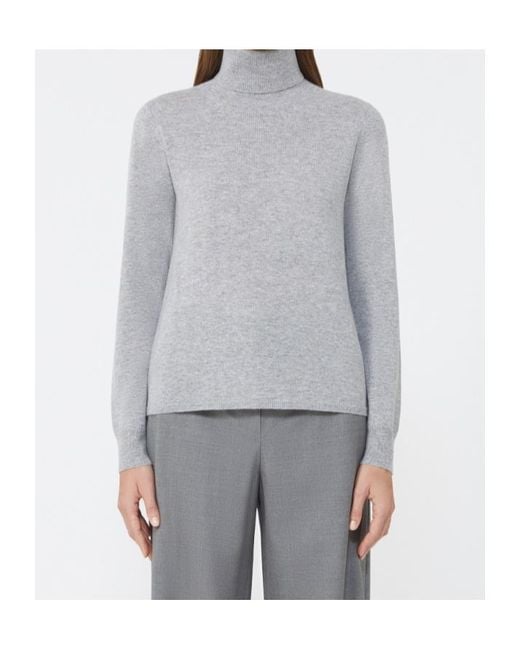 Max Mara Gray Educata Ribbed Turtleneck Sweater