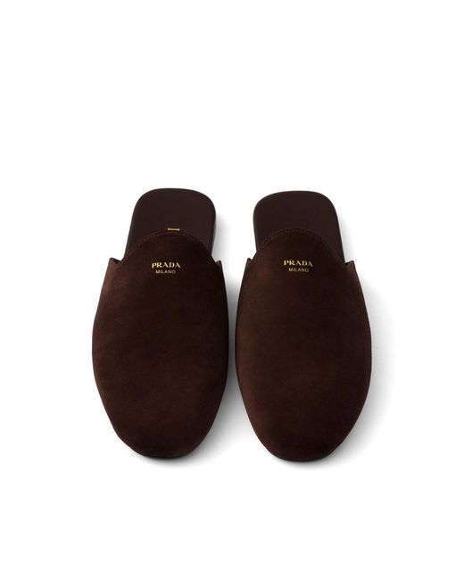 Prada Brown Round Toe Flat Slippers