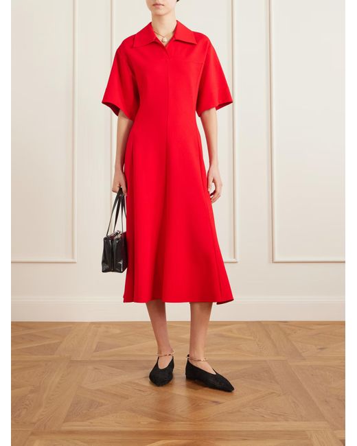 Jil Sander Red Patchwork Crepe Midi Dress