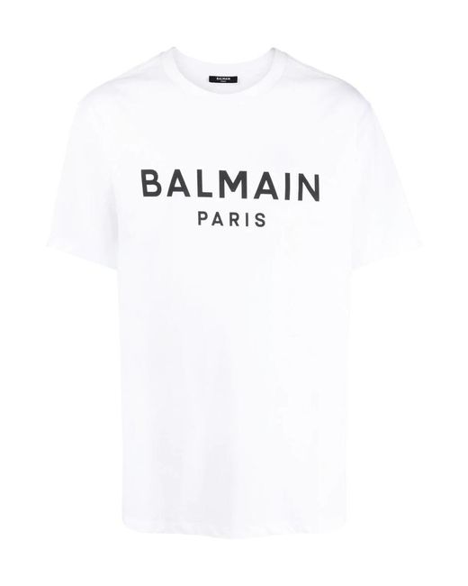Balmain White Eco-Responsible Cotton T-Shirt With Logo Print for men