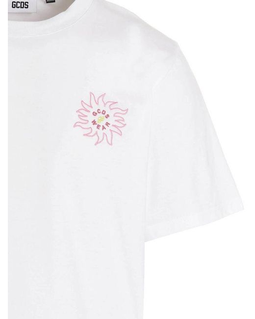 Gcds White Surfing Weirdo Printed Crewneck T-Shirt for men