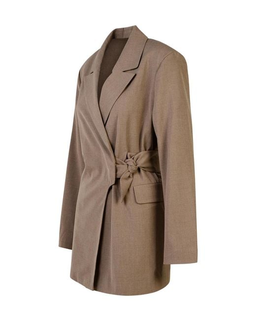 Ganni Brown V-Neck Wrap Blazer
