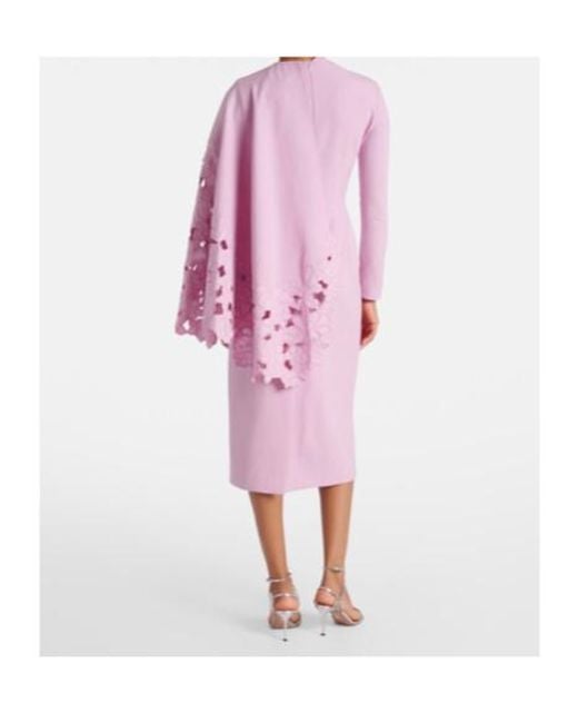 Oscar de la Renta Pink Cape-Detail Wool-Blend Midi Dress