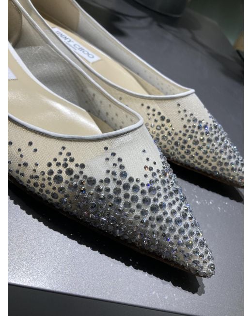 Jimmy Choo Natural Love Flat Crystal-Embellished Ballerina Shoes