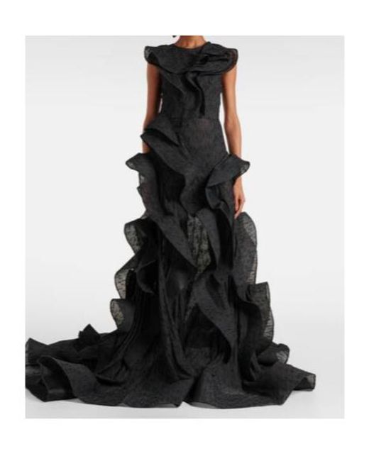 Maticevski Black Spiral Ruffled Gown