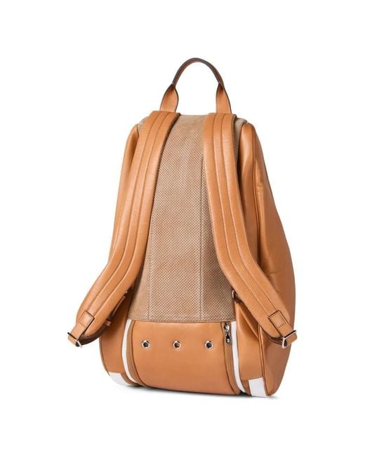 Brunello Cucinelli White Zip Leather Backpack for men