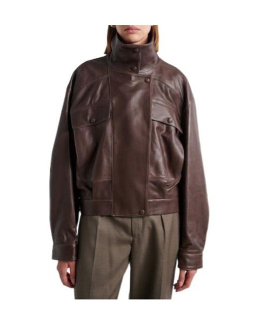 Nour Hammour Brown Quincy Leather Blouson Jacket