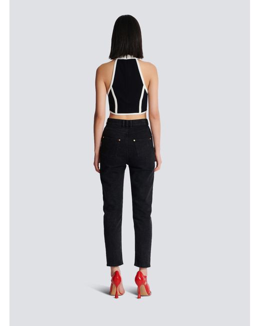 Balmain Black Two-Tone Cropped Top