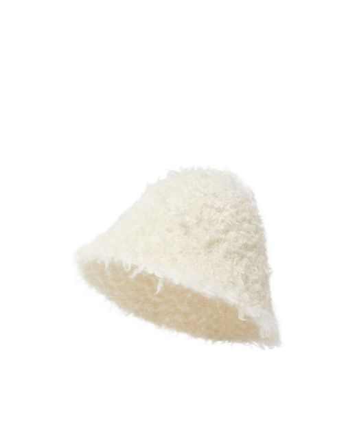 Fendi White Ivory Shearling-Effect Wool Cloche Hat