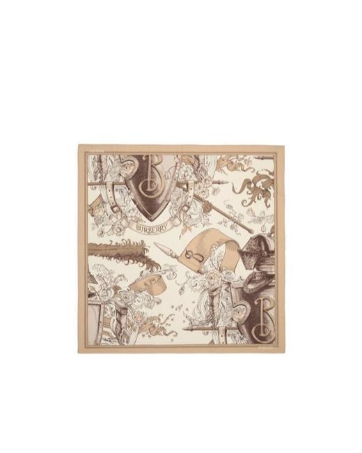 Burberry Natural Etched Knight Cashmere Silk Scarf