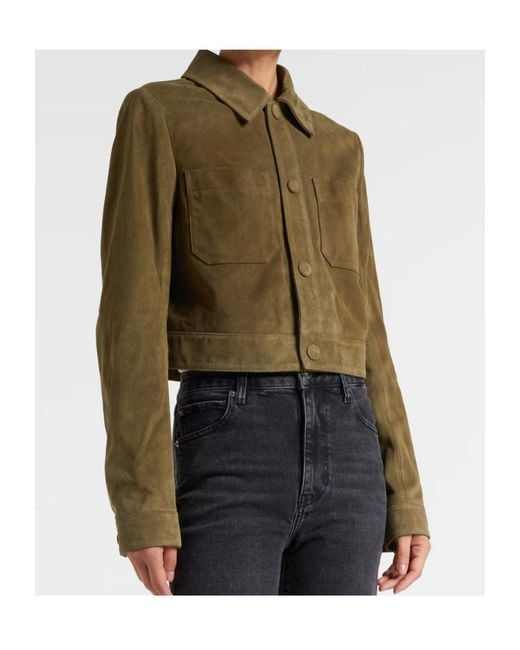 FRAME Green Button-Front Leather Jacket