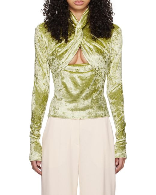 Nanushka Green Iride Twist-Front Crushed Velvet Top