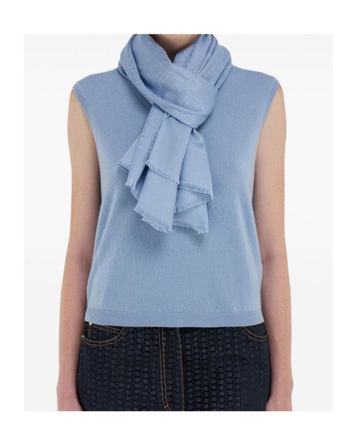 Ferragamo Blue Ferragamo Gancini Fringed-Edge Scarf