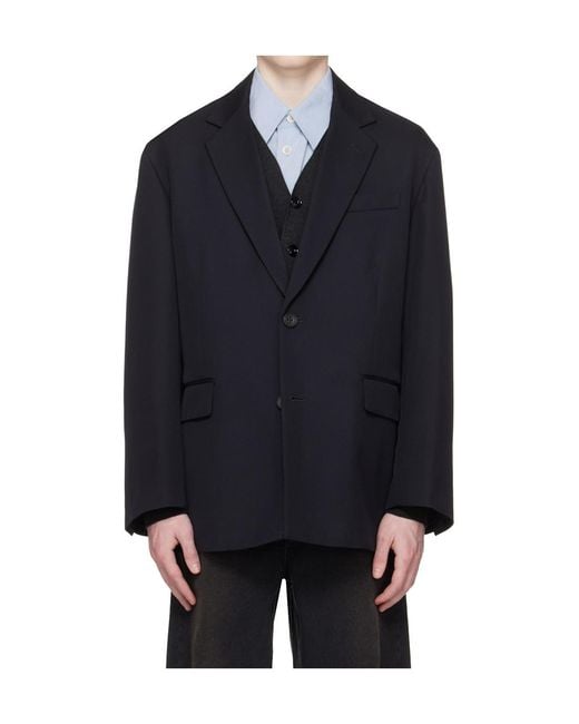 Ssstein Blue Oversized Wool Single-Breasted Suit Jacket for men
