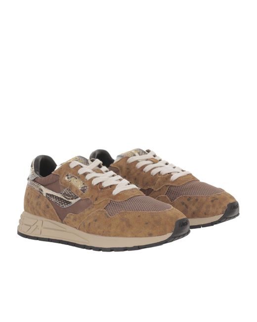 Autry Brown Reelwind Low Panelled Leopard-Print Sneakers