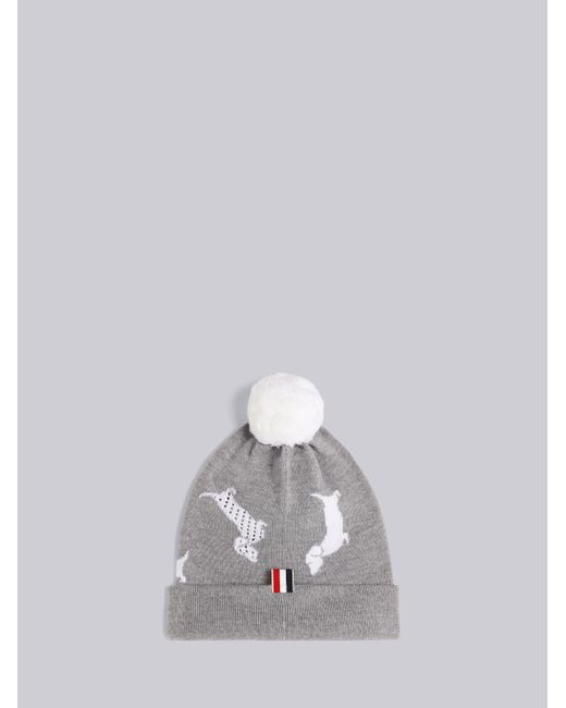 Thom Browne Gray Pompom-Detail Hector Beanie for men