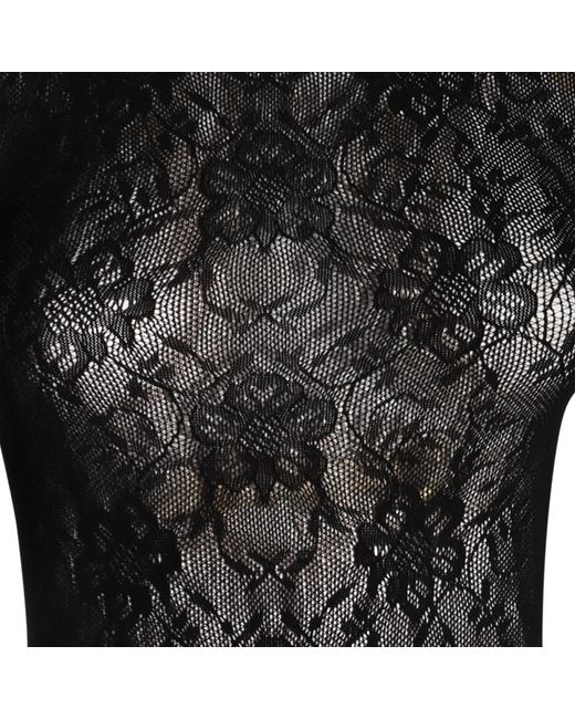 Saint Laurent Black Lace Detailed Off-Shoulder Top