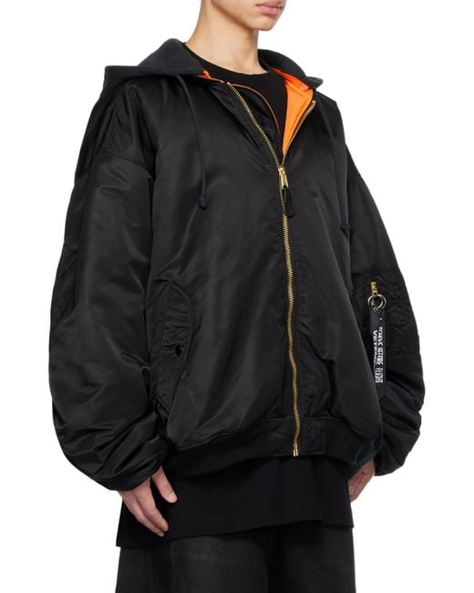 Vetements Black Hooded Bomber Jacket for men