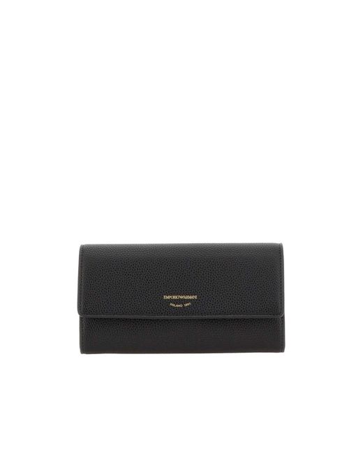 Emporio Armani Black Logo-Debossed Press-Stud Fastened Wallet