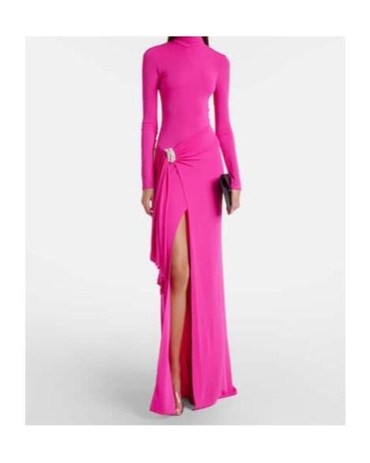 David Koma Pink Embellished Draped Gown