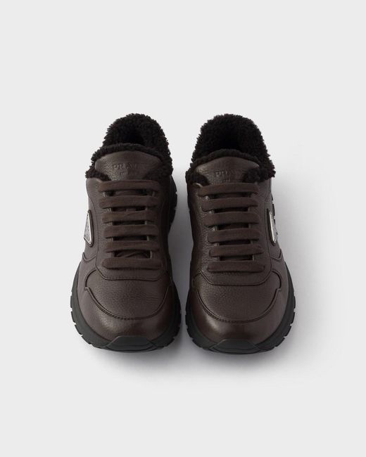 Prada Brown Prax Leather Sneakers for men
