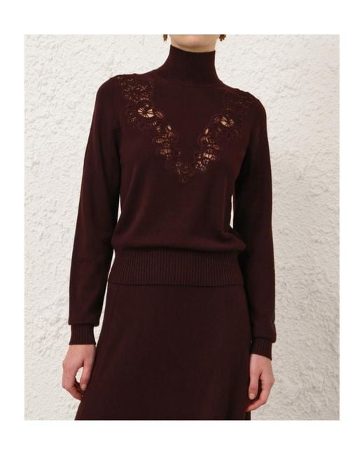 Zimmermann Purple Valiant Merino Lace Turtleneck