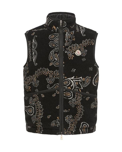 Moncler Black Reversible Paisley Print Padded Teddy Vest for men