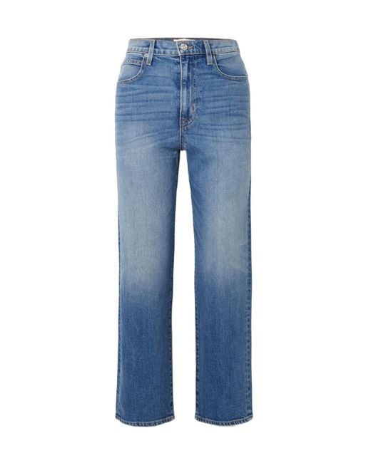 SLVRLAKE Denim Blue London Crop High-Rise Straight-Leg Jeans