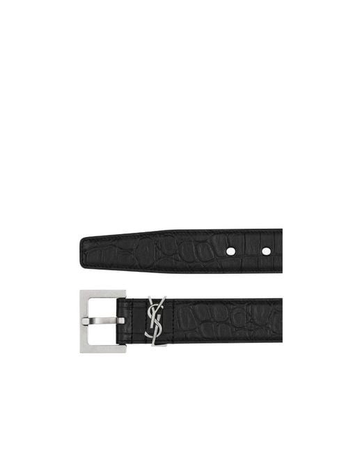 Saint Laurent White Logo Plaque Embossed Belt for men