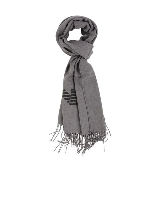 Emporio Armani White Logo-Printed Fringed Scarf for men