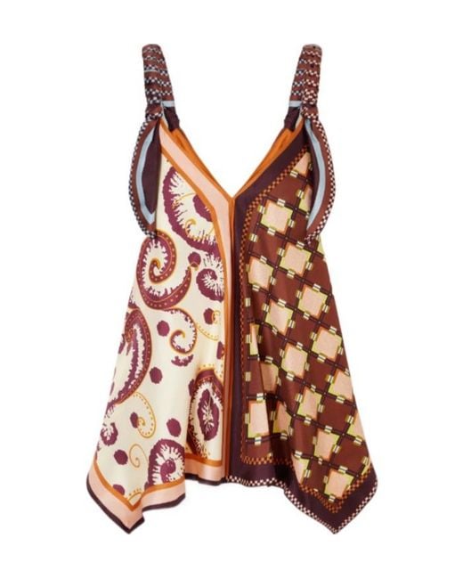 ALÉMAIS Multicolor Wilson Mixed-Print Handkerchief-Hem Top