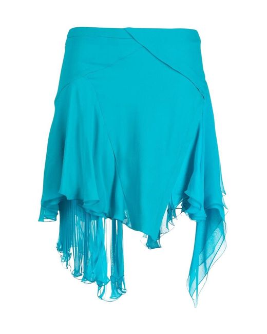 Versace Blue Asymmetric Hem Mini Skirt