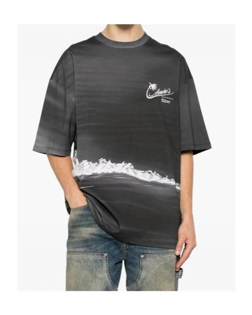Amiri Gray Palm Tree Printed Crewneck T-Shirt for men