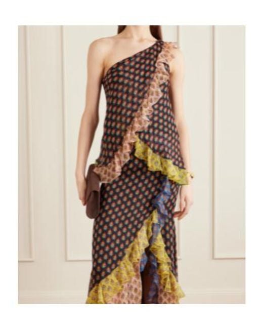 Etro Brown One-Shoulder Ruffled Shirt