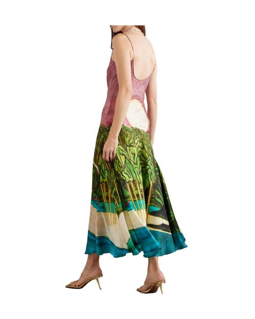 Donde Esteban Multicolor Printed Silk-Satin Midi Dress